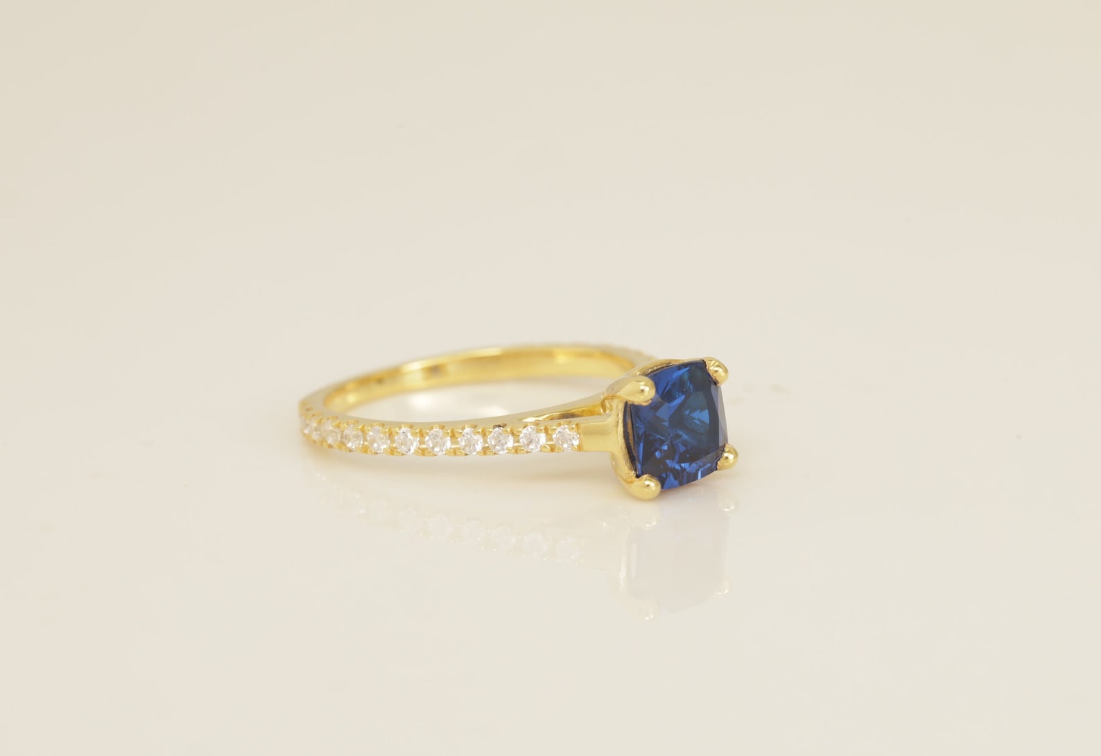 Cushion Cut Blue sapphire Engagement Ring, Cathedral Set Unique Sapphire Ring, September Birthstone Ring, Bridal Promise Ring